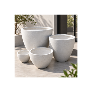 Pots à fleurs ronds modernes en fibre de verre, légers, pour jardin, patio, hôtel, bureau et décoration intérieure, disponibles en plusieurs tailles - Product Image 1