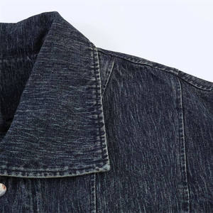 <b>Denim</b> Jacket Hooded Vintage Washed Blue-Black Jean <b>Coat</b> with Wide Lapel 100% Cotton Breathable Quick-Dry - Product Image 3