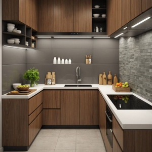 Ensemble d'armoires de cuisine de luxe personnalisées JY Project, unités de cuisine pour appartement, meubles modulaires en contreplaqué et mélamine, conception gratuite - Product Image 3