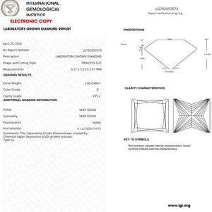 เพชรทรงปรินเซสคัท 1.00 กะรัต D VVS2 เพชรเพาะเลี้ยงในห้องปฏิบัติการ - Product Image 3