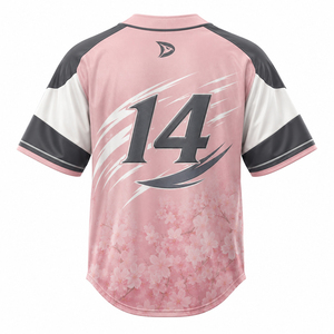 Maillot de baseball personnalisé, impression par sublimation, motif cœur noir et rose, boutons sur le devant, manches courtes, unisexe, pour la lutte contre le cancer du sein - Product Image 5