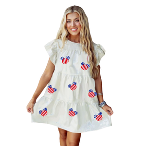 Ladies Regular Fit Casual Simple Summer Sleeveless Dress 4th July Outfit Design USA National Day Themed Sequin Patches Front - Product Image 4
