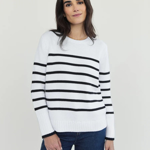 Women's White Solid Crew Neck Pullover Long Sleeve Knitted Sweater Minimalist Style Acrylic Comfortable <b>Covered</b> <b>Button</b> Autumn - Product Image 2