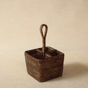 Handmade Eco Friendly Rattan <b>Basket</b> Organizer For Dining <b>Table</b> Kitchen Counter And Restaurant Cutlery Display - Product Image 1