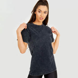 Nouveaux t-shirts pour femmes à la mode, effet délavé, très populaires, de qualité supérieure, à manches courtes, couleur unie, en vente en ligne - Product Image 4