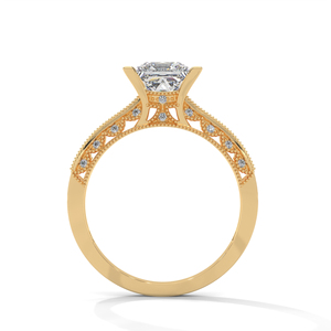 แหวนหมั้นเพชรทรงปรินเซสคัท เพชรเลี้ยงในห้องปฏิบัติการ ทอง 14K สไตล์วินเทจ สำหรับผู้หญิง - Product Image 3
