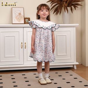 Filles ECO Smocked A-ligne Robe avec Accents de Dentelle ODM OEM Vente en Gros Fille Robe Vêtements-DR4404 - Product Image 5