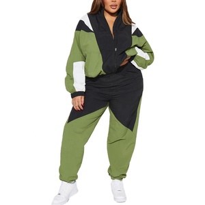 Conjunto Deportivo de Verano para Mujer, Transpirable y Ligero, Chaqueta con Cierre y Bloques de Color, Pantalones Jogger, Tallas Grandes hasta 6XL, Ropa Deportiva para Exteriores - Product Image 1