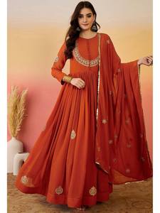 Ensemble Anarkali brodé orange en Georgette avec Dupatta à sequins pour femme, tenue de mariage et de fête, Inde Pakistan - Product Image 1