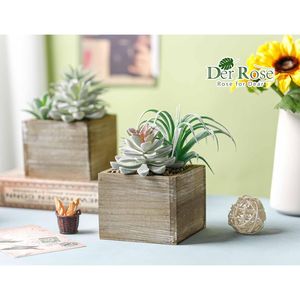 Set di 2 Piante Grasse Artificiali in Vasi di Legno con Fiori Rosa per Decorazione Bagno Stile Fattoria, Piante Verdi Decorative da Interno - Product Image 3