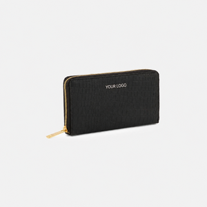HINDVANTA GLOBAL Cartera de mano negra de moda para mujer con cadena de PU, cremallera y logo, monedero delgado con forro de cuero orgánico sólido para uso diario 6-7 - Product Image 1