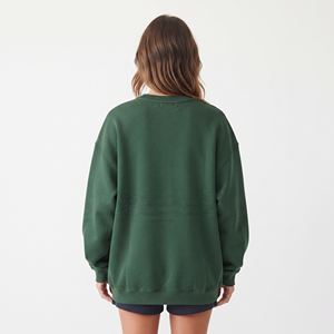 เสื้อสเวตเชิ้ตสีเขียวเข้มทรงโอเวอร์ไซส์ สไตล์สตรีท สำหรับผู้หญิง คอวี แขนเสื้อแบบดรอปไหล่ ปักลาย - Product Image 2