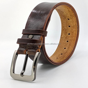 Ceinture décontractée tendance en cuir marron pleine fleur avec boucle ardillon en laiton et nickel. - Product Image 5