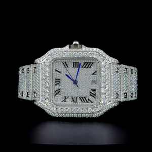 นาฬิกาข้อมือหรูหราสั่งทำพิเศษ ประดับเพชรโมอิสซาไนต์ VVS  แบบกลไก  สำหรับทั้งชายและหญิง  ตัวเรือนสแตนเลสทรงเหลี่ยม สายกว้าง 20 มม. แฟชั่นสไตล์โบราณแนวสปอร์ต - Product Image 1