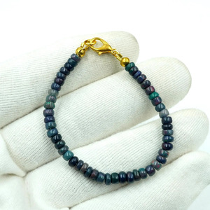 HAYAAT GEMS Natural Multi <b>Fire</b> Black Opal Cabochon Bracelet Gold Accent Beads Ethiopian Luxury Unisex Anniversary Jewelry - Product Image 4