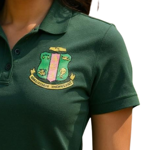 Camisa de Solapa de Manga Corta con Emblema Bordado Verde Kelly de DISCOUNT AKA, para Hermandades Griegas - Product Image 5