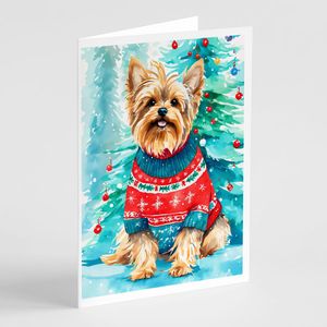 Yorkshire Terrier Yorkie Whimsical A7 Tarjetas de felicitación de Navidad Pack 8 Tarjetas de nota en blanco con sobres Tamaño 5x7 - Product Image 1