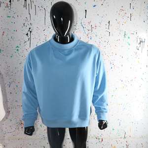 Sweat-shirt à col montant bleu ciel, 100% bleu marine, broderie appliquée, col large, fils fins - Product Image 5