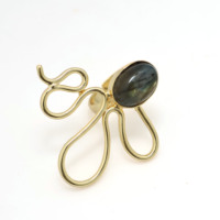 Bague en pierre précieuse labradorite naturelle, plaquée or 18 carats, en laiton, bijoux artisanaux faits à la main, cadeau pour femme pour un anniversaire