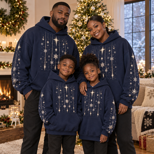 Sudadera con Capucha de Forro Polar Unisex de Invierno 100% Algodón con Estampado de Estrella de Navidad y Copo de Nieve Bordado, Sudadera a Juego para la Familia - Product Image 1