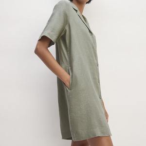 Vestido Camisero de Lino de Manga Corta para Mujer, 100% Lino Tejido, Vestido Camisero de Verano con Botones, Faldas, Ropa Orgánica para Mujer - Product Image 4