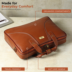 WRIZA Sac pour ordinateur portable en cuir véritable pour homme, sacoche de bureau, bandoulière réglable, couleur beige. - Product Image 5