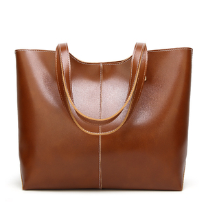 Bolso tote extragrande de cuero genuino con asas marrones, estilo minimalista de apertura superior para uso diario. - Product Image 5