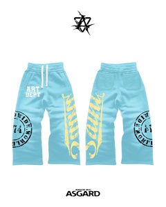 Ensemble sweat à capuche et pantalon de survêtement bleu clair pour homme ASGARD, style streetwear, imprimé, en coton FRENCH TERRY, pour l'automne - Product Image 4