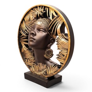Escultura de Figura de Dama Africana con Motivo de Hoja Tropical, Adorno Decorativo de Poliresina para Mesa - Product Image 2