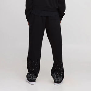 New Arrival 2026 Men's Black <b>Sequined</b> Sweatpants With Flame Logo Elastic Waist Street Style Autumn Wear - Product Image 2