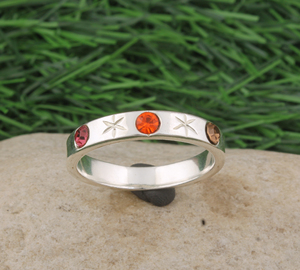 Bague de mariage pour femme en argent sterling 925 avec sertissage clos, multi-pierres, quartz rose orange, pierres semi-précieuses colorées - Product Image 1