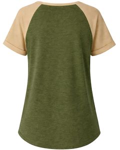 Olive Green Beige Women TShirt Short Sleeve Henley Neck Raglan Top Soft Cotton Casual Loose Fit Summer Tee Breathable Daily Wear - Product Image 2