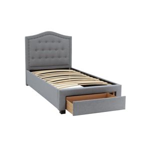 Testiera letto matrimoniale imbottita in tessuto di tela grigio chiaro con bottoni e design ad arco, con contenitore, per camera da letto, in stile FB - Product Image 2