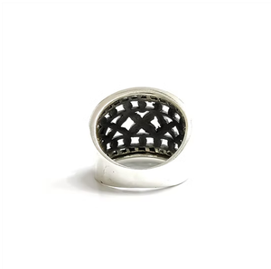 Oxidized <b>Silver</b> 925 Band Elegant Unisex Hollow Openwork Design Geometric <b>Statement</b> <b>Ring</b> Best In Price - Product Image 4
