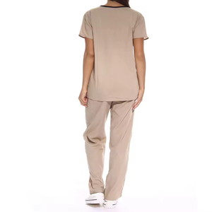 Uniformes Médicos Transpirables Color Beige con Cuello en V, Fabricación al por Mayor, Uniformes de Enfermería Elegantes para Mujer y Hombre - Product Image 3