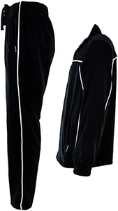 Ensemble de survêtement noir avec veste zippée intégrale à rayures blanches et pantalon à cordon de serrage, style sportif automnal, coupe classique, matière polyester - Product Image 4