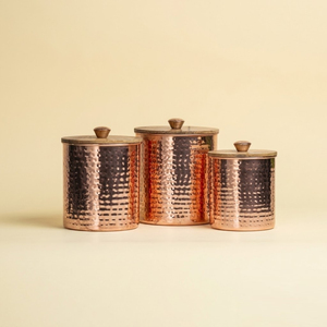 Handcrafted Antique Copper Etched Stainless Steel Canister Set With Airtight Rubber Seal Lids Vintage Food <b>Storage</b> <b>Container</b> - Product Image 3
