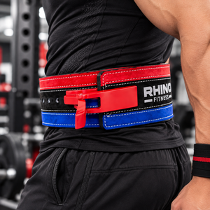 Ceinture de musculation réglable RHINO FITNESS à boucle à dégagement rapide, support lombaire robuste en néoprène, rouge, noir, bleu - Product Image 2