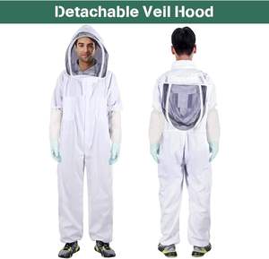 Combinaison d'apiculteur blanche, protection intégrale, voile amovible, capuche ventilée, respirante, coupe ample, vêtement de sécurité en polyester surjeté - Product Image 3