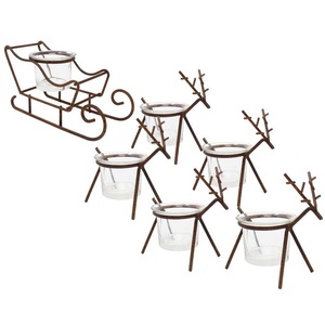 Ensemble de porte-bougies en métal modernes en forme de rennes avec traîneau, décorations de Noël, design artisanal - Product Image 3