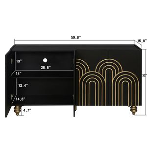 Aparador Moderno con Ranuras Decorativas y Estantes Ajustables, Mueble de Almacenamiento de 4 Puertas con Líneas Elegantes y Elementos Curvos para Sala de Estar - Product Image 4