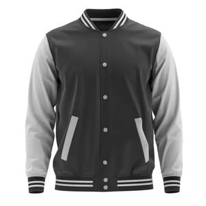 Chaqueta Varsity Azul Gris para Hombre, Estilo Preppy, Cuello Camisero, Corte Regular, Material de Poliéster, Ropa de Otoño - Product Image 3