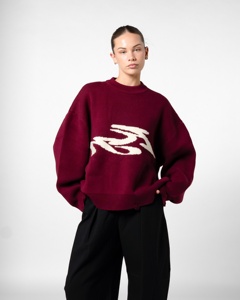 Suéter Unisex Oversize de Punto Jacquard con Gráficos Abstractos, Cuello Redondo, Hombros Caídos, Estilo Desgastado - Product Image 1