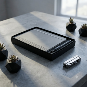 Premium grey leather <b>notebook</b> gift <b>set</b> with pen hardcover executive diary journal for professional corporate writing pad - Product Image 2