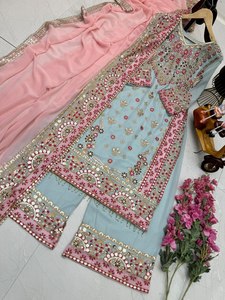 Ensemble Kurti et pantalon brodés fantaisie avec dupatta - Product Image 5