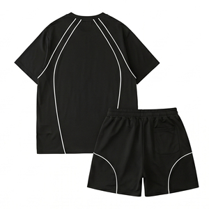 Men's Summer Breathable Casual Polyester Knitted Athletic Piping Sports <b>Tee</b> & Shorts Custom OEM Wholesale - Product Image 2