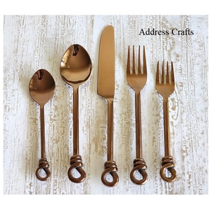 Elegant PVD Gold Plated <b>Flatware</b> Set Premium Gold Cutlery Twisted Handle Dessert Spoon Dinner Fork Knife Tableware Place Setting - Product Image 3