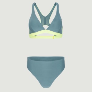 Conjunto de Bikini de 2 Piezas para Mujer, Color Verde Azulado con Ribete en Verde Lima, Braguita de Cintura Alta, Material de Spandex y Nailon, Ajuste Elástico - Product Image 3