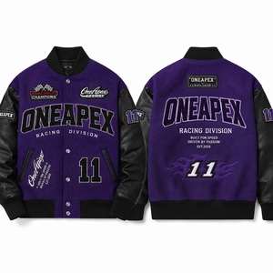 Blouson de course noir et violet pour homme, style Letterman, brodé, streetwear, vente en gros - Product Image 1