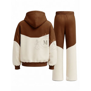 Conjunto Deportivo Personalizado con Logotipo, Color Crema Marrón, Bloques de Color, Sudadera con Capucha y Cierre Completo, Pantalones de 450 g/m² - Product Image 3